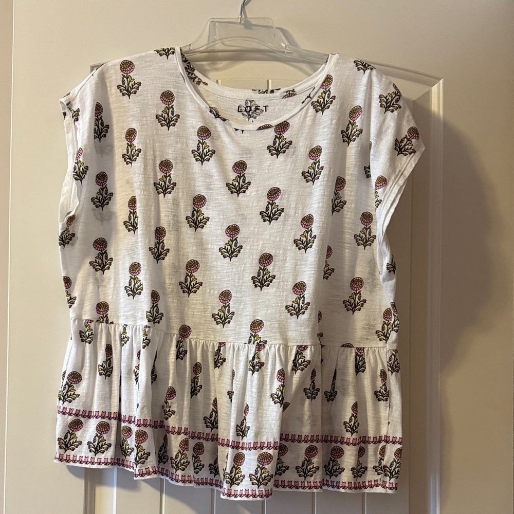 LOFT White Floral Short Sleeve Top